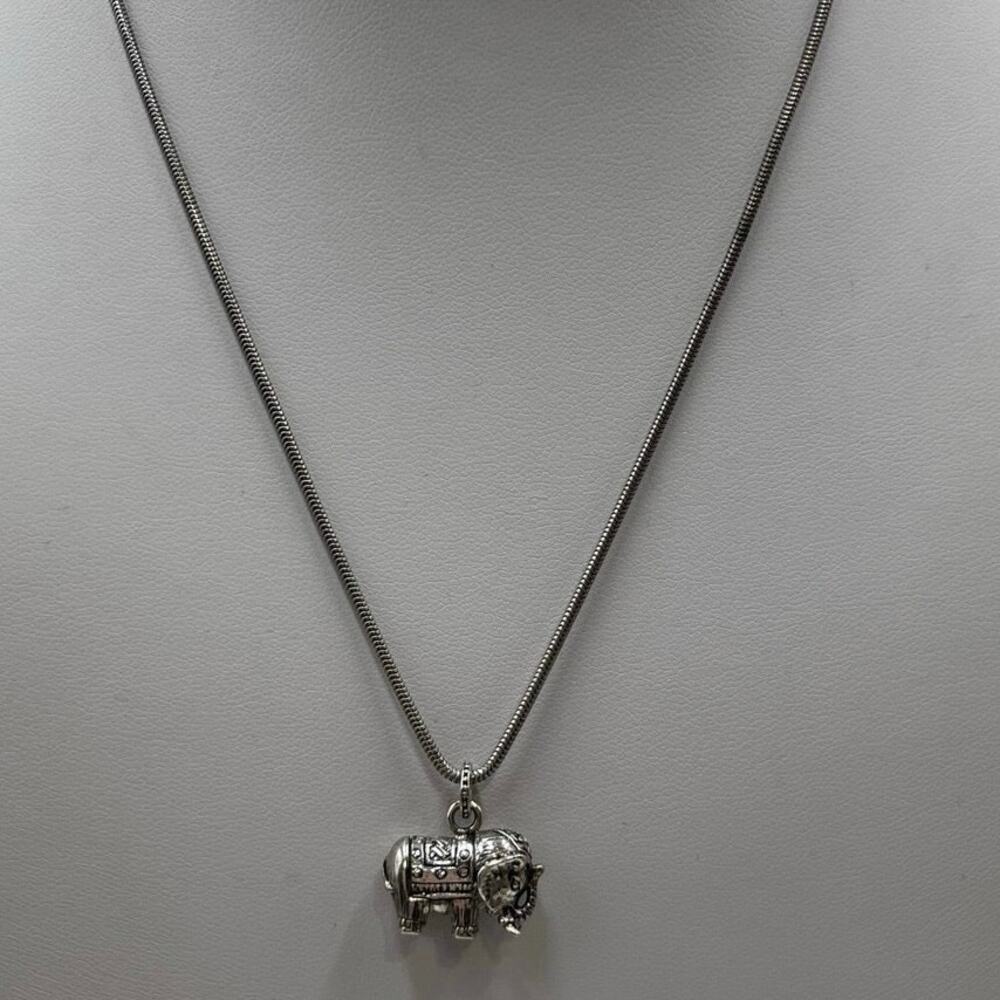 Sterling Silver Elephant Trunk Up‎ Good Luck Pendant and 925 Chain Necklace